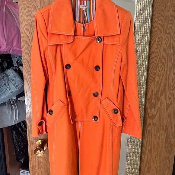 MAX D&G ORANGE COTTON TRENCH COAT SIZE MEDIUM WITH DETACHABLE BIB - Picture 2 of 14